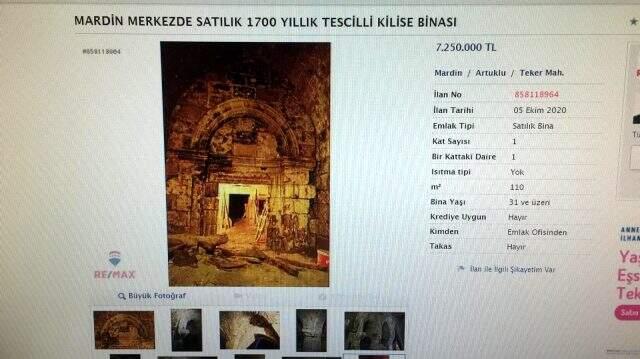 Mardin'de 1700 yıllık kilise 7 milyon 250 bin liraya internetten satışa çıkarıldı