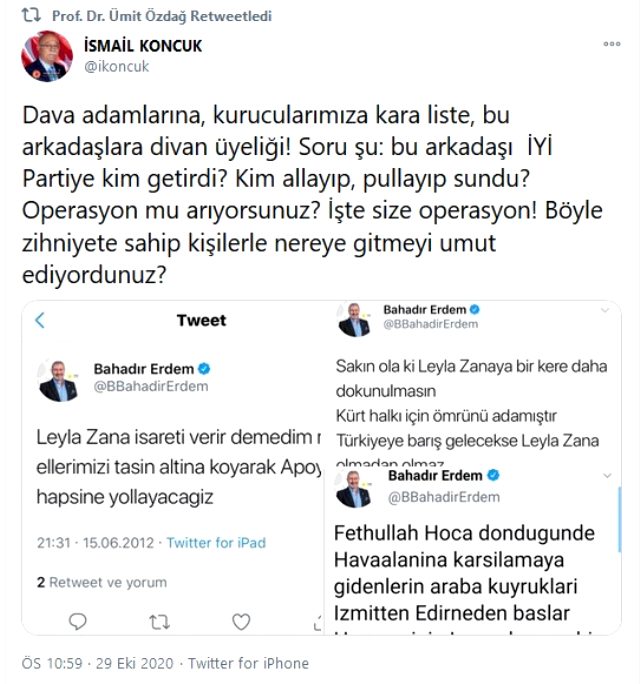 İYİ Parti'de yeni krizi! Disipline sevk edilen Ümit Özdağ, Bahadır Erdem'in FETÖ paylaşımları üzerinden partiyi eleştirdi