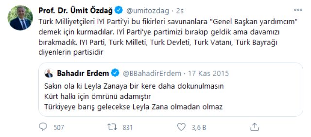 İYİ Parti'de yeni krizi! Disipline sevk edilen Ümit Özdağ, Bahadır Erdem'in FETÖ paylaşımları üzerinden partiyi eleştirdi