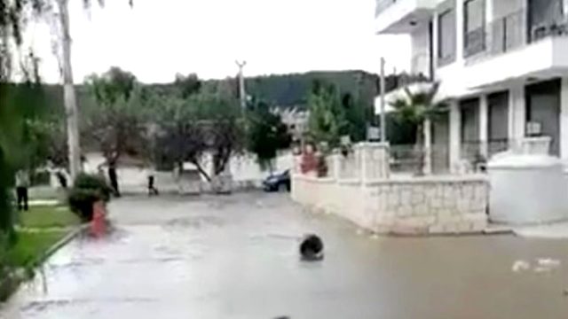 Seferihisar'da deprem nedeniyle deniz taştı, cadde ve sokaklar su altında kald