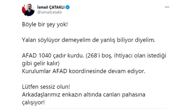 CHP'li Selin Sayek Böke'nin İzmir'deki AFAD çadırlarıyla ilgili iddialarına İçişlerinden cevap: Yalan demeyelim de yanlış biliyor diyelim