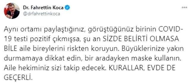 Bakan Koca, korona testi pozitif çıkanların izlemesi gereken yol haritasını paylaştı