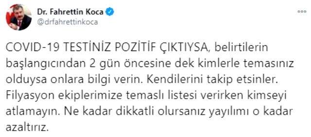 Bakan Koca, korona testi pozitif çıkanların izlemesi gereken yol haritasını paylaştı