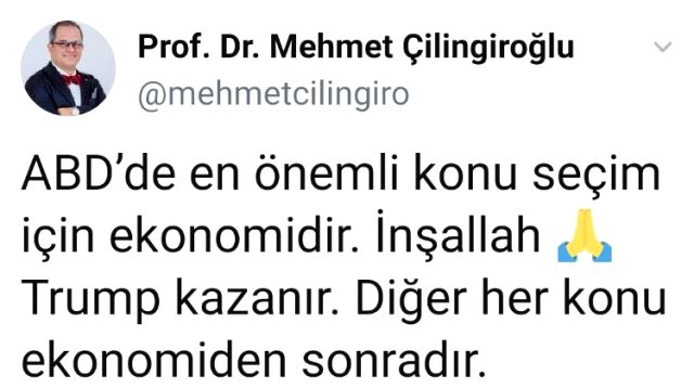 Trump'a verdiği destekle bilinen Prof. Dr. Mehmet Çilingiroğlu, Biden'ın kazandığını görünce ağız değiştirdi