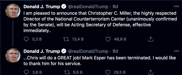 Son Dakika: ABD Başkanı Donald Trump, Savunma Bakanı Mark Esper'i görevden aldı