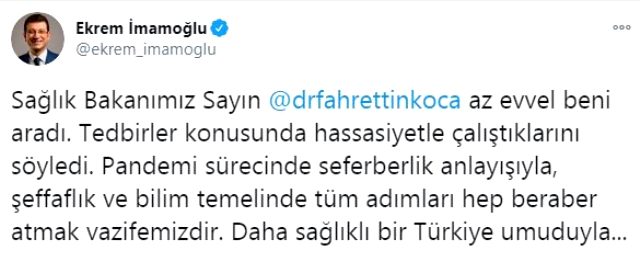 İmamoğlu, İstanbul'daki bugünkü bulaşıcı hastalık kaynaklı ölüm sayısını açıklayıp Bakan Koca'ya çağrıda bulundu