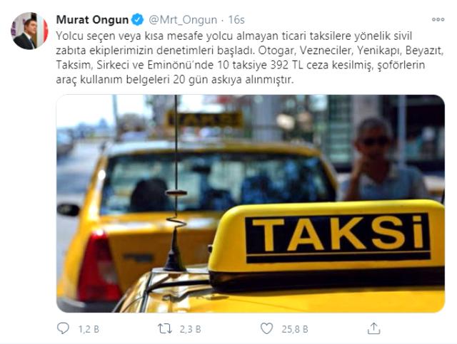 İstanbul'da taksicilere kısa mesafe ve yolcu seçme denetimi