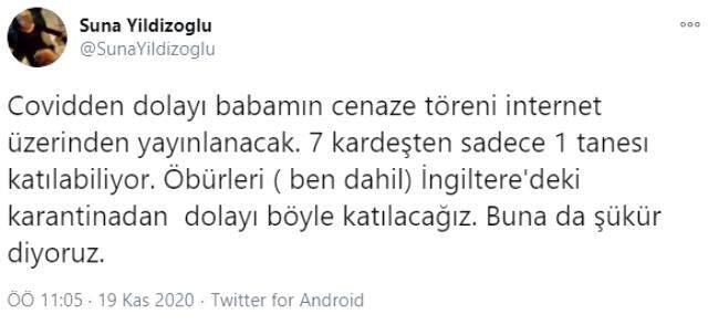 Oyuncu Suna Yıldızoğlu, vefat eden babasının cenazesine internet üzerinden yapılan yayınla katılacak