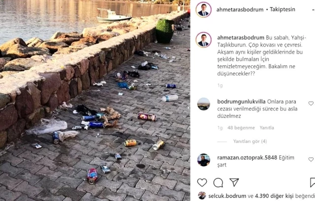 Bodrum Belediye Başkanı Aras'ın çevre temizliğine dikkat çektiği paylaşımı hakkında suç duyurusu