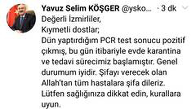 Son dakika! İzmir Valisi Yavuz Selim Köşger korona virüse yakalandı Son dakika! İzmir Valisi Yavuz Selim Köşger korona virüse yakalandı