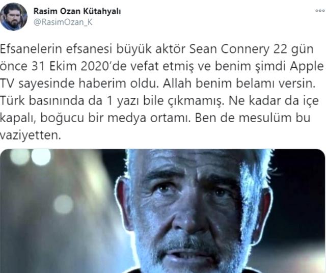 Oyuncu Sean Connery'nin ölüm haberini yeni duyan Rasim Ozan Kütahyalı kendine kızdı: Allah benim belamı versin