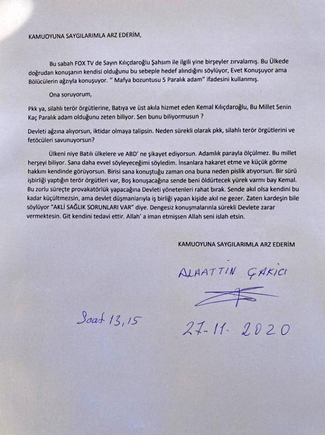 Çakıcı'dan Kılıçdaroğlu'na yeni mektup: Sende beni öldürtebilecek yürek var mı bay Kemal?