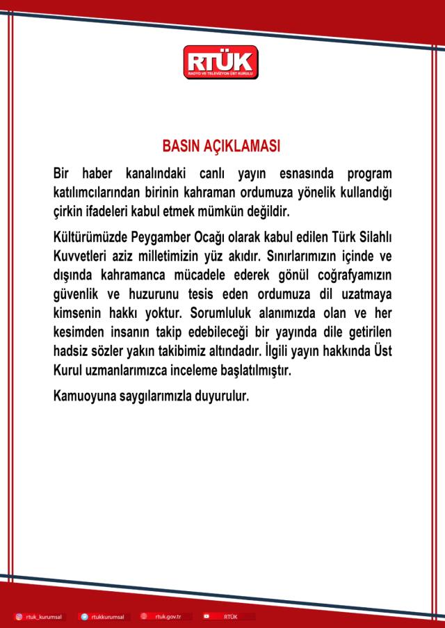 Son Dakika! RTÜK, CHP'li vekilin Türk ordusuna yönelik 'satılmış' sözlerini sarf ettiği yayına ilişkin inceleme başlattı