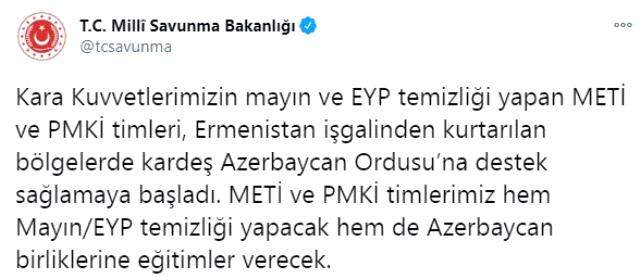 METİ ve PMKİ timleri, Azerbaycan ordusuna destek sağlamaya başladı METİ ve PMKİ timleri, Azerbaycan ordusuna destek sağlamaya başladı