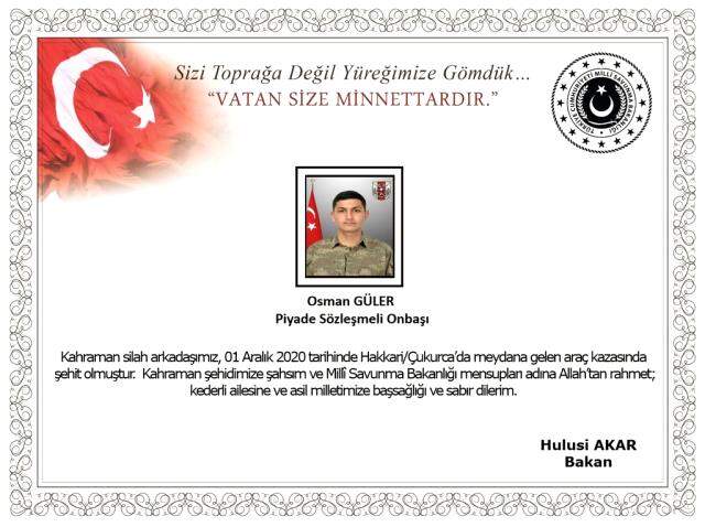 Hakkari'nin Çukurca bölgesinde 1 askerimiz şehit oldu