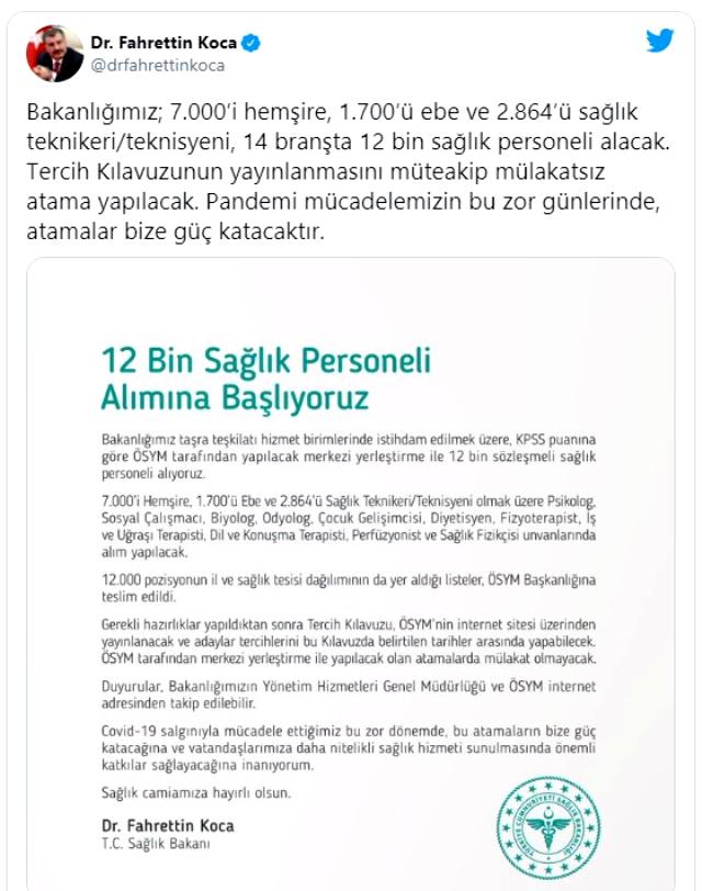 Resmi Gazete'de yayımlandı: 12 bin sözleşmeli sağlık personeli alınacak