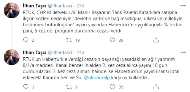 RTÜK, CHP'li Başarır'ın sözleri nedeniyle Habertürk'e %5 idari para ve 5 kez program durdurma cezası verdi