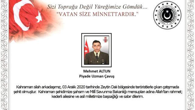 Zeytin Dalı bölgesinde 1 asker şehit oldu