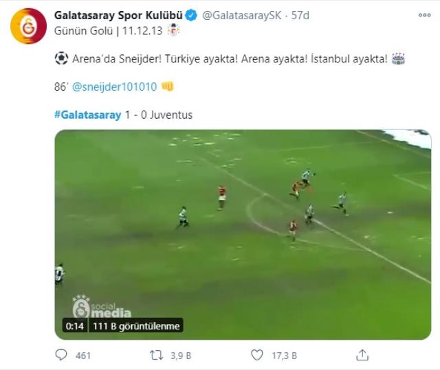 Galatasaray, Wesley Sneijder'in Juventus'a attığı golü sosyal medyadan paylaştı