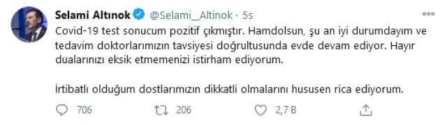 Dün Meclis'te konuşan Selami Altınok koronaya yakalandı