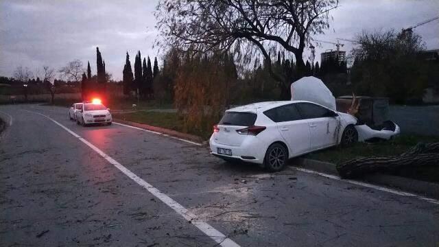 Polis memuru, yolda önüne çıkan köpeğe çarpmamak için kaza yaptı