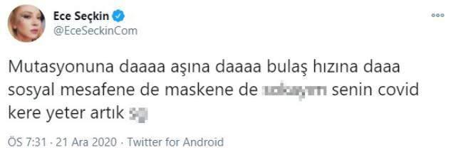 Koronavirüsün mutasyona uğradığını duyan Ece Seçkin, tepki gösterdi
