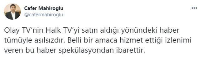 Halk TV'nin sahibi Cafer Mahiroğlu: Olay TV'nin Halk TV'yi satın aldığı yönündeki haber tümüyle asılsız