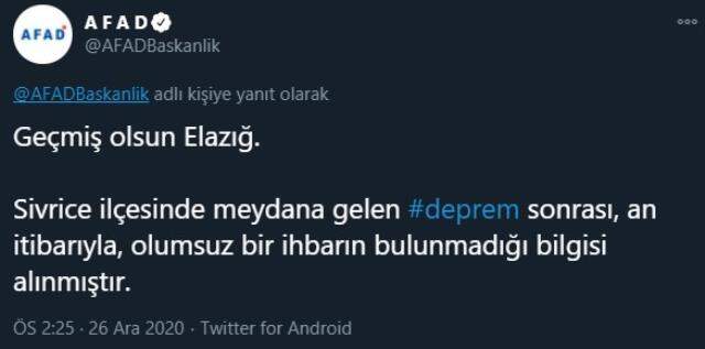 Elazığ'da 4.1 büyüklüğünde deprem Elazığ'da 4.1 büyüklüğünde deprem