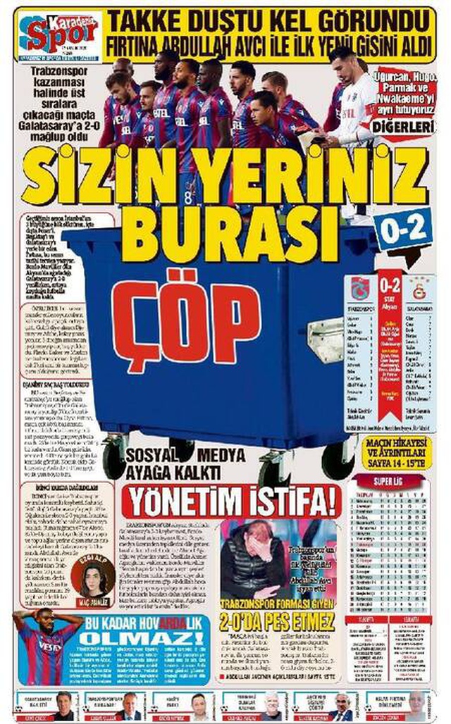 Trabzon yerel basınından bordo-mavili takıma sert eleştiri: Sizin yeriniz burası, çöp Trabzon yerel basınından bordo-mavili takıma sert eleştiri: Sizin yeriniz burası, çöp