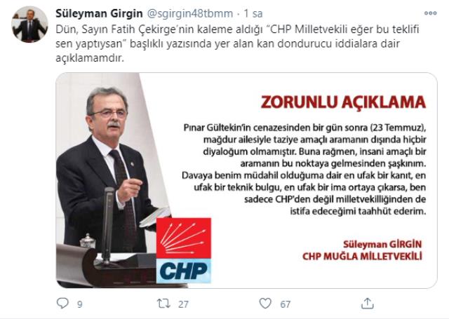Pınar Gültekin'in babasına 'Davadan çekil' dediği iddia edilen CHP'li vekil: Kanıt çıkarsa istifa edeceğim