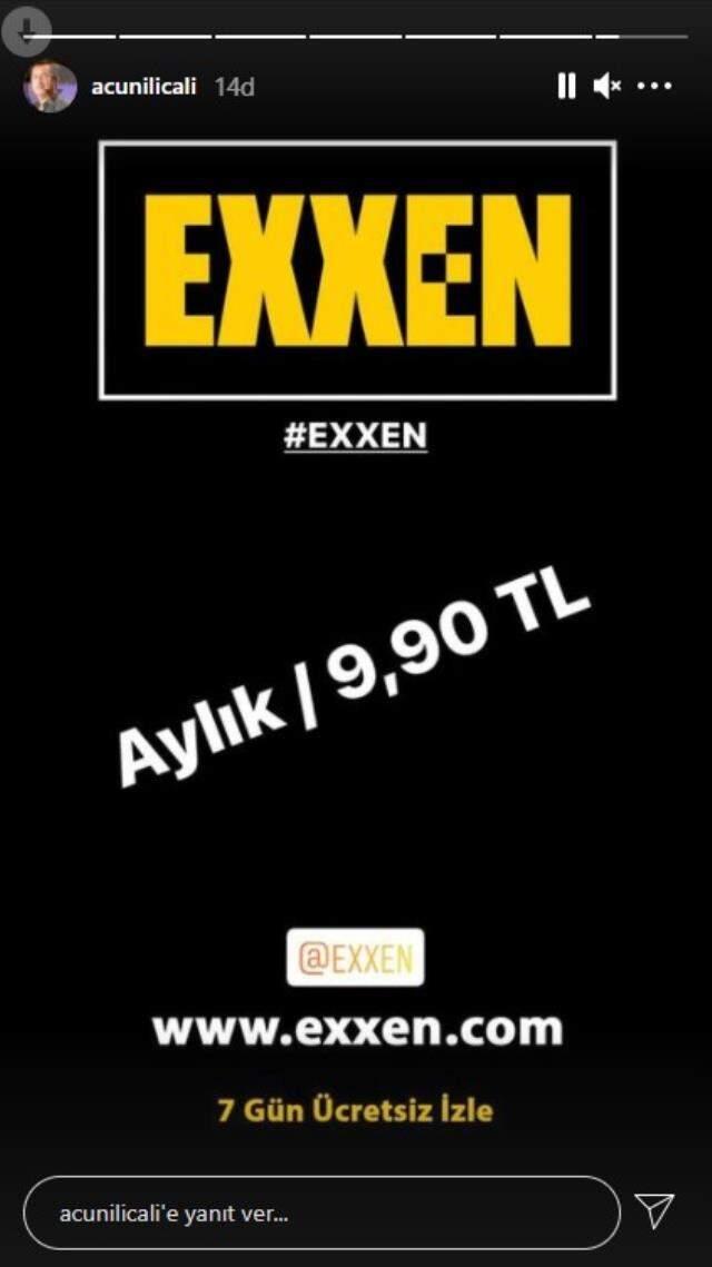 Acun Ilıcalı, Exxen'in aylık ücretinin 9.90 TL olacağını açıkladı