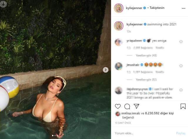 Cesur bikinisiyle havuzda poz veren Kylie Jenner, 9 milyondan fazla beğeni aldı