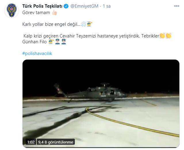 Kalp krizi geçiren vatandaş polis helikopteriyle hastaneye ulaştırıldı Kalp krizi geçiren vatandaş polis helikopteriyle hastaneye ulaştırıldı