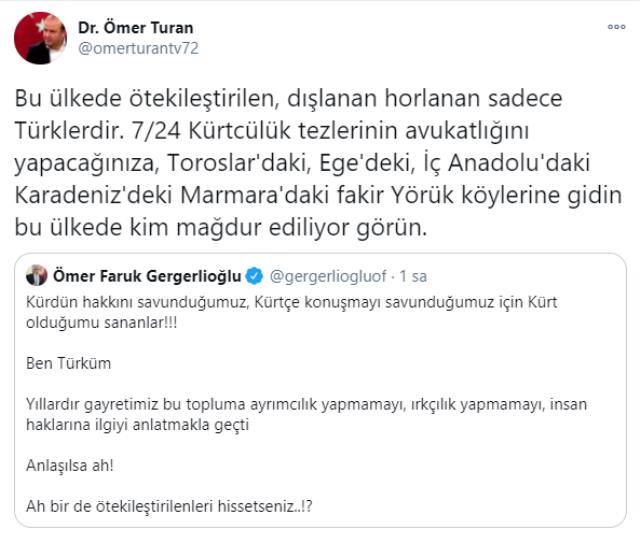 Ömer Turan, 'Türkiye'de Kürt sorunu yok' dedi, HDP'li Gergerlioğlu tepki gösterdi! İkili Twitter'da birbirine girdi