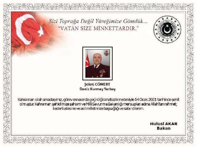 Deniz Kuvvetleri Komutanlığı'nda görevli kurmay yarbay tedavi gördüğü hastanede şehit oldu Deniz Kuvvetleri Komutanlığı'nda görevli kurmay yarbay tedavi gördüğü hastanede şehit oldu