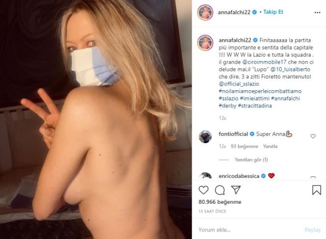 Güzel model Anna Falchi, Lazio'nun Roma galibiyeti sonrası soyundu