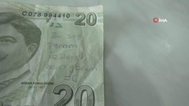 'Son param üzülerek harcıyorum' yazılı 20 TL'nin sahibini arıyor 'Son param üzülerek harcıyorum' yazılı 20 TL'nin sahibini arıyor