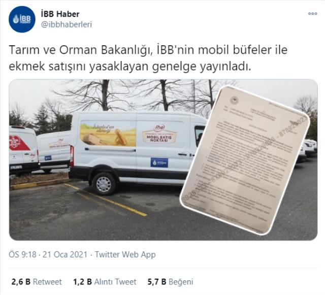 Tarım ve Orman Bakanlığı'ndan İBB'nin mobil ekmek büfelerine yasak