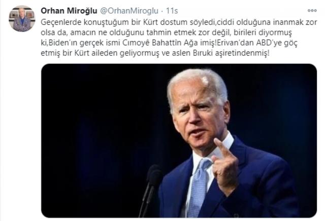 AK Partili Miroğlu'nun iddiası sosyal medyada gündem oldu: Biden Kürtmüş, gerçek adı da Cımoyê Bahattîn Ağa imiş