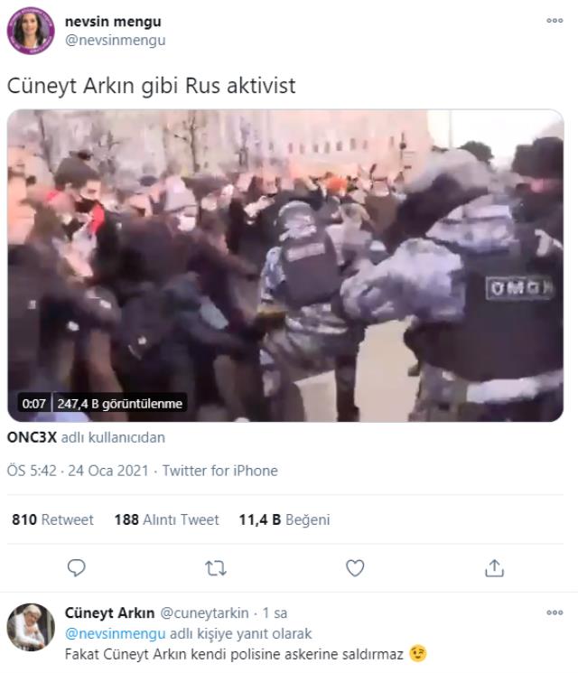 Rus protestocuları Cüneyt Arkın'a benzeten Nevşin Mengü'ye ünlü oyuncudan yanıt gecikmedi