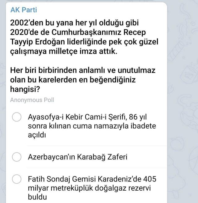 AK Parti'nin 2020'nin en beğenilen olayı anketinde ilk sırayı Ayasofya'nın ibadete açılması aldı