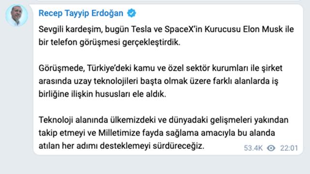 Son Dakika: Cumhurbaşkanı Erdoğan, Elon Musk ile görüştü