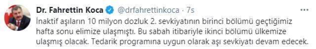 Son Dakika: Çin'den satın alınan 10 milyon doz aşının kalan 3.5 milyon dozluk son bölümü de İstanbul'a getirildi