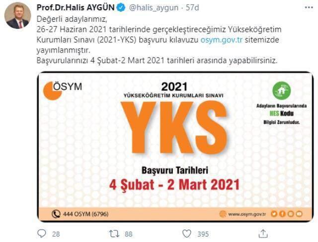 2021 YKS başvuruları başladı