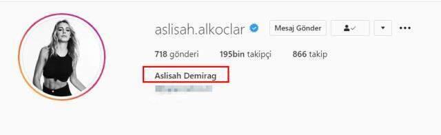 Kaan Demirdağ ile evlenen Aslışah Alkoçlar, Instagram'daki adını değiştirdi