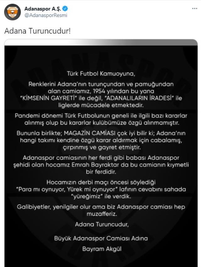 Adanaspor'un 'Şımarık, zengin aile çocuğu' benzetmesi Adana Demirspor'u kızdırdı