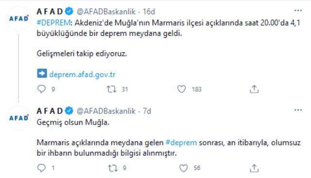 Marmaris açıklarında 4,1 büyüklüğünde deprem Marmaris açıklarında 4,1 büyüklüğünde deprem