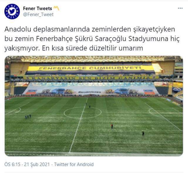 Ülker Stadı'nın bozuk zeminine taraftar, sosyal medyada isyan etti Ülker Stadı'nın bozuk zeminine taraftar, sosyal medyada isyan etti