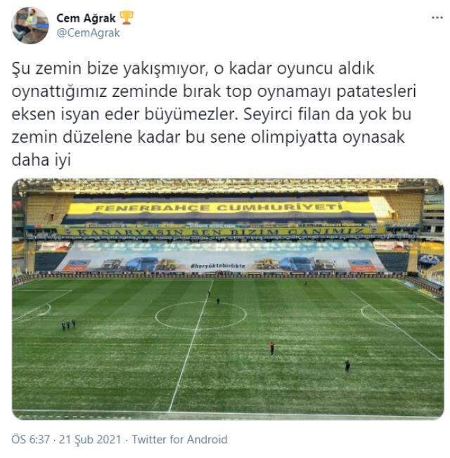Ülker Stadı'nın bozuk zeminine taraftar, sosyal medyada isyan etti Ülker Stadı'nın bozuk zeminine taraftar, sosyal medyada isyan etti