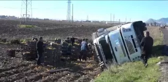 Devrilen kamyonun sürücüsü yaralandı